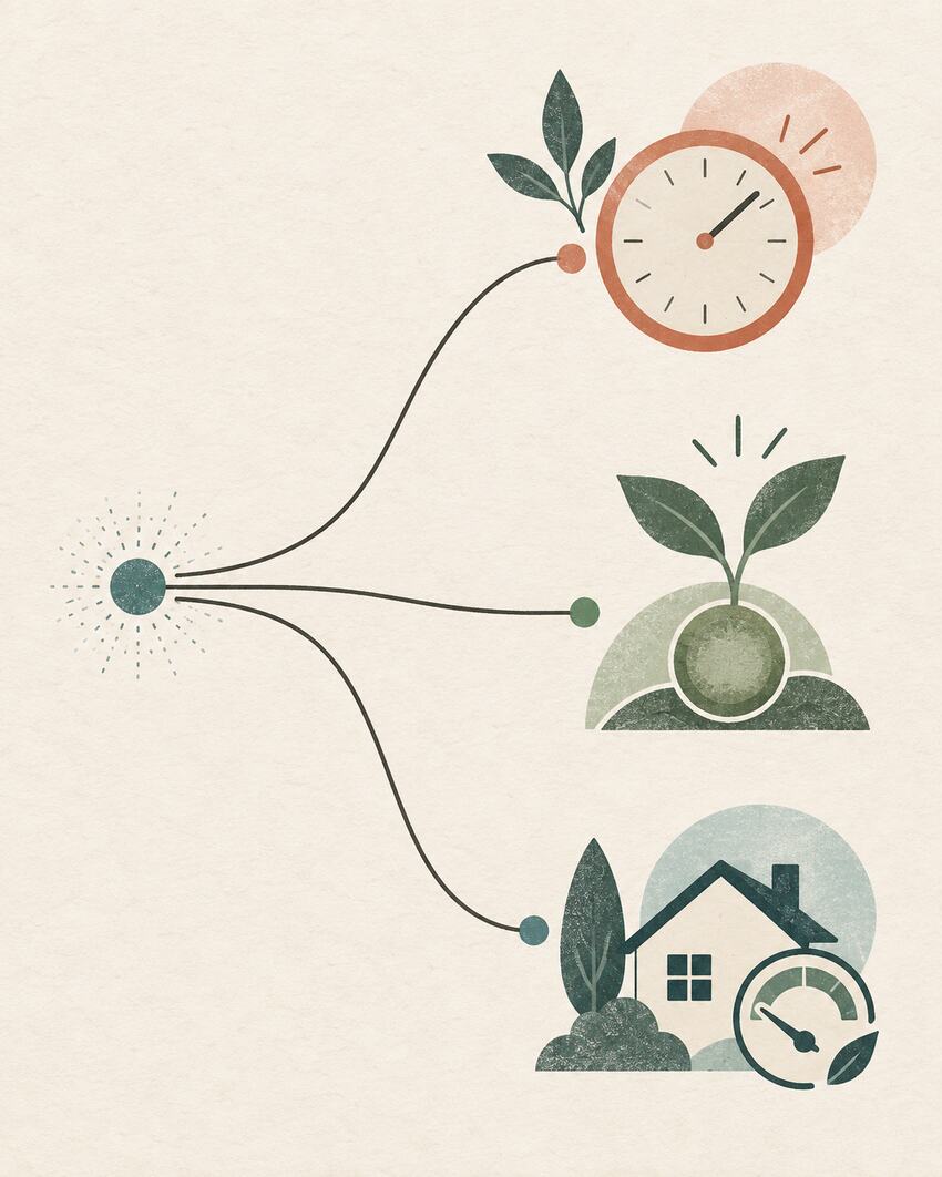 Illustrated paths for time, ideas and spending